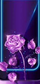 Purple rose with neon glow mobile wallpaper.