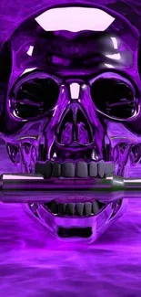 Purple skull with bullet wallpaper for a bold phone design.