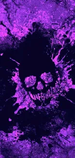 Vibrant purple skull design with splatter effects.