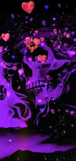 Purple neon skull art wallpaper for mobile.