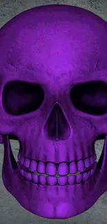 Vibrant purple skull art wallpaper on a gray textured background.