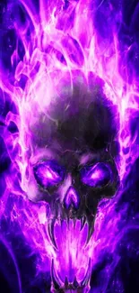 Purple flaming skull wallpaper with vibrant and intense colors.