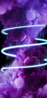 Vibrant purple smoke with a glowing blue spiral.