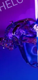 Purple fluid splash on a vibrant wallpaper background.