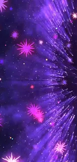 Vibrant purple wallpaper with bright stars.