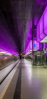 Dynamic subway station with purple neon lights and motion blur effect.