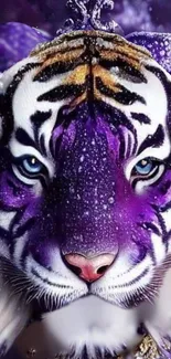 Purple and white artistic tiger face wallpaper.