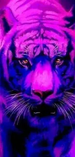 Purple tiger with vibrant colors on mobile wallpaper.