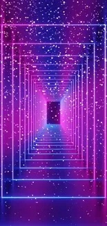 Vibrant purple geometric tunnel with glowing stars wallpaper.