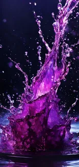 Vibrant purple water splash on dark background.