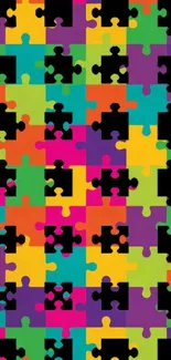 Colorful puzzle pieces phone wallpaper with vibrant hues.