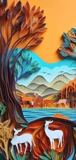 Vibrant paper quilling wallpaper of nature and wildlife.