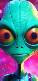 A vibrant alien character with a colorful background, perfect for mobile wallpaper.