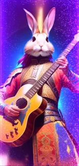 Fantasy rabbit guitarist in vibrant colors.