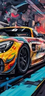 Vibrant racing car art with dynamic colors.