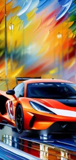 Vibrant racing car in colorful artwork with dynamic design.