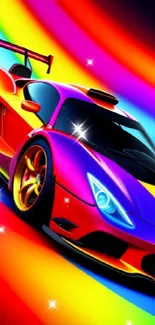 Vibrant racing car wallpaper with rainbow colors.