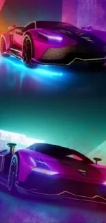 Vibrant neon racing car wallpaper with futuristic design.