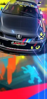 Colorful racing car mobile wallpaper with vibrant hues.