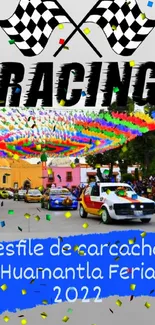 Colorful vintage car parade at Huamantla Feria 2022 festival.