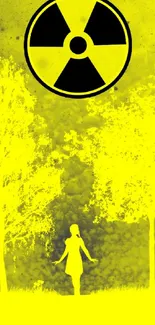 Artistic wallpaper featuring a yellow radioactive symbol and silhouette.