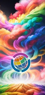 Vibrant rainbow cloud abstract wallpaper with dynamic swirling colors.