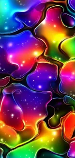 Vibrant abstract rainbow mobile wallpaper with starry accents and flowing shapes.