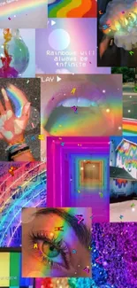 Vibrant rainbow aesthetic mobile wallpaper collage.