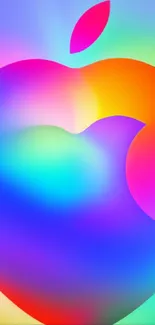 Vibrant rainbow Apple logo wallpaper with bright colors.