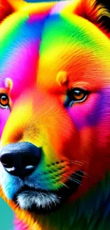 Vibrant rainbow-colored bear illustration.