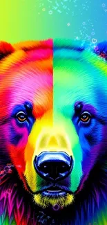 Vibrant rainbow bear illustration with multiple colors.