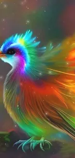 Vibrant rainbow-colored bird with glowing feathers.