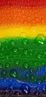 Vibrant rainbow wallpaper with droplets covering the surface in a colorful display.