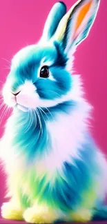 Colorful rainbow bunny on pink background wallpaper.