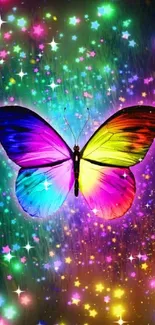 Colorful butterfly with radiant stars.