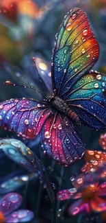 Colorful butterfly on dreamy floral background.