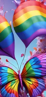 Vibrant rainbow butterfly mobile wallpaper with colorful wings.
