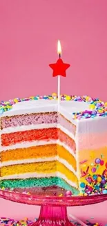 Mobile wallpaper with a vibrant rainbow cake.