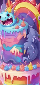 Rainbow monster on colorful cake artwork.