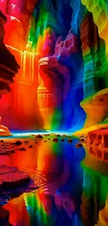 Vibrant rainbow canyon with colorful reflections
