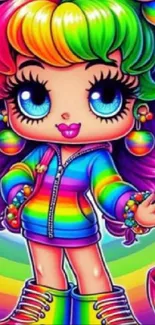 Vibrant cartoon character with rainbow colors, perfect as a mobile wallpaper.