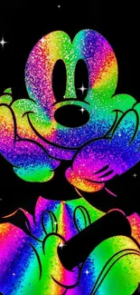 Vibrant rainbow cartoon design on black background.