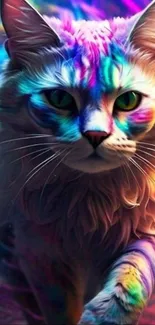 A colorful cat artwork with rainbow hues.