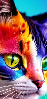 Vibrant and colorful rainbow cat art wallpaper.