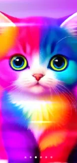 Colorful rainbow cat wallpaper with cute kitten design.