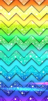 Vibrant rainbow chevron wallpaper with sparkling zigzag stripes.