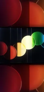 Vibrant rainbow circles on a sleek abstract background.