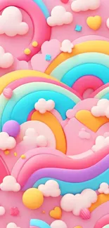 Colorful pastel rainbow with clouds wallpaper.