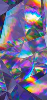Colorful geometric crystal wallpaper with rainbow effect.