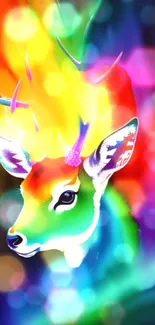 Vibrant rainbow-themed wallpaper featuring a colorful deer.